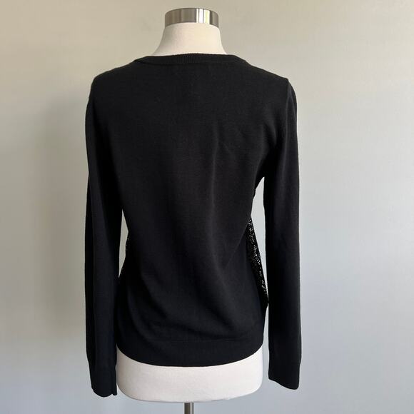 Banana Republic Lace Overlay Cardigan Sweater Black Nude Poly Wool Blend Medium - Picture 6 of 8